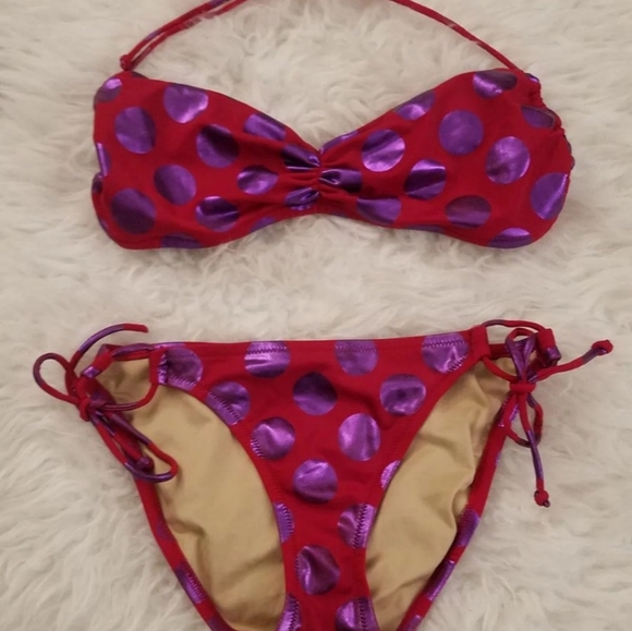 Vintage Victoria's Secret Shimmer Polka Dot Bikini - Picture 5 of 14